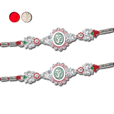 "Silver Coated Rakhi - SIL-6020 A-CODE-041 (2 Rakhis) - Click here to View more details about this Product